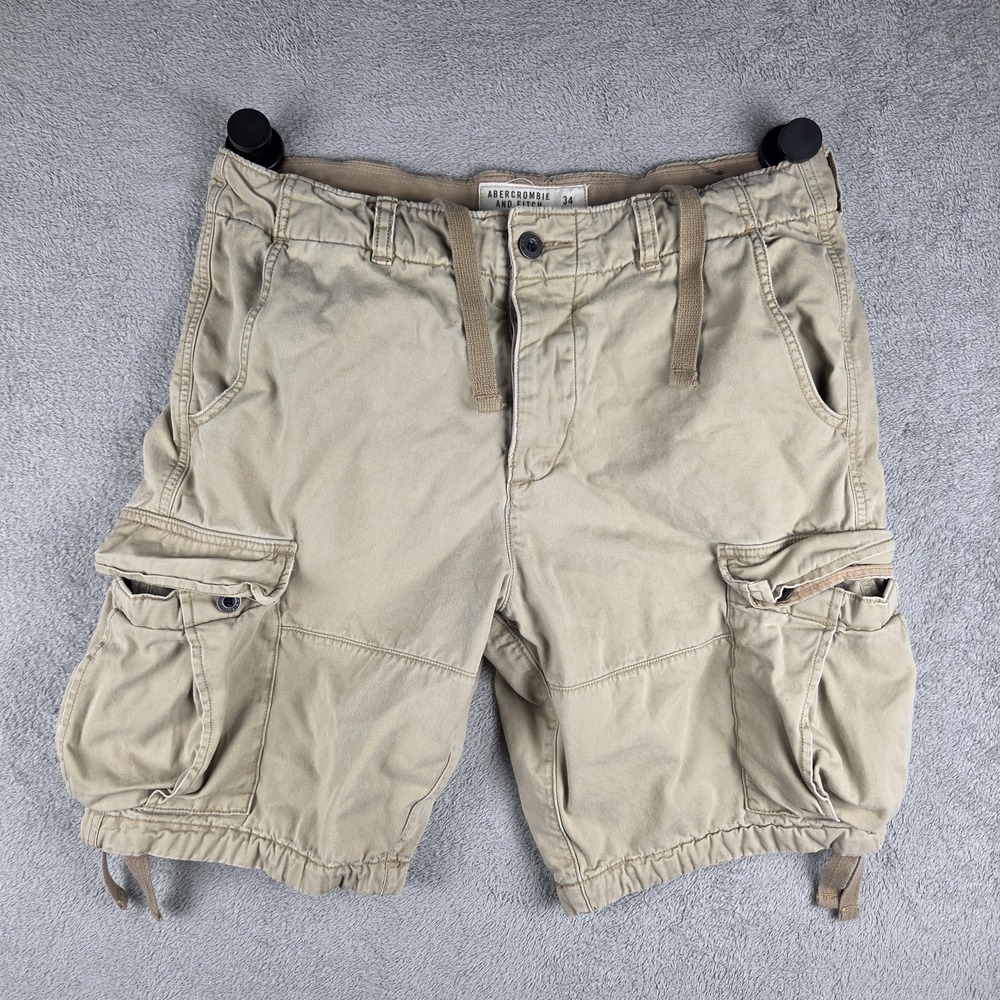VTG Abercrombie & Fitch Cargo Shorts Mens 34(35) Beige Paratrooper Military Y2K